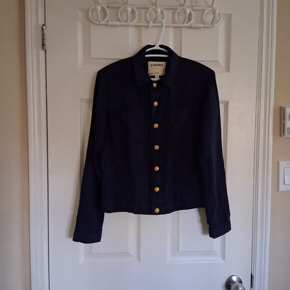 L'Agence Women's Size Small Navy Marine Celine Linen Lightweight Jacket - Picture 4 of 16
